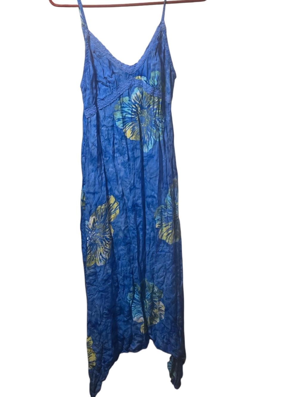 Santiki, Blue Floral Maxi Slip Dress with Spaghetti Straps